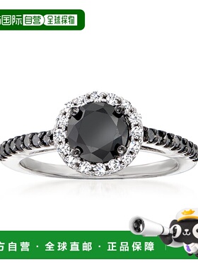 自营 925 纯银 Ross-Simons 黑白钻石光环戒指 - 白色 美国奥莱直