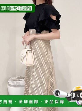 日本直邮1h可退 mily billet 女士双层荷叶边格纹蕾丝拼接连衣裙