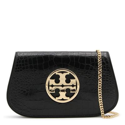 潮奢 Tory Burch 女士BLACK LEATHER REVA SHOULDER BAG 单肩包