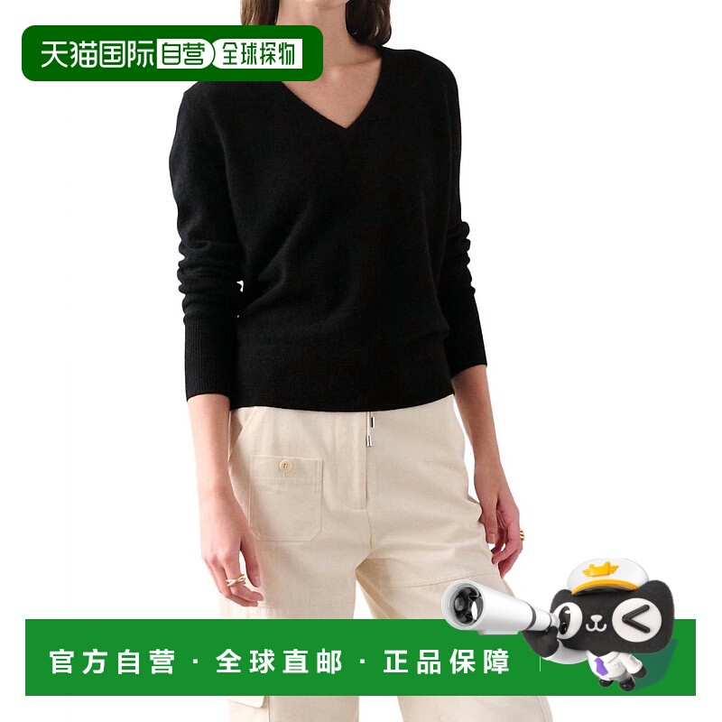 自营white + warrenCashmere Core V-Neck Sweater In Black - bl