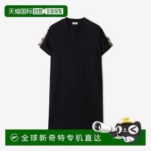 欧洲直邮Burberry博柏利 连衣裙针织 女士黑色棉格纹束带T恤衫 式