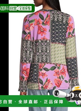 自营 Johnny Was Women's Zanda Split Neck Top Multi Long Slee