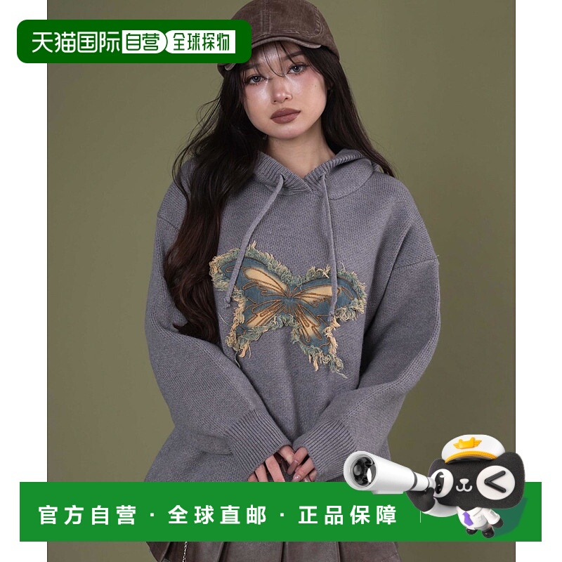 1h可退 日本直邮WEGO 女装 宽松蝴蝶刺绣针织连帽衫 DI25AW11L001