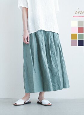 日本直邮[135128] ina 亚麻腰系带长裙/长裙