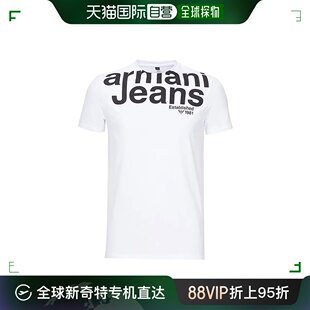 男款 香港直邮Armani 阿玛尼牛仔 3Y6T Jeans 白色撞色字母圆领T恤