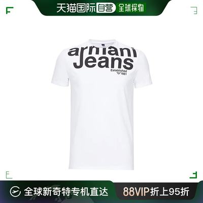 香港直邮Armani Jeans 阿玛尼牛仔 男款白色撞色字母圆领T恤 3Y6T