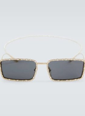 潮奢 Gucci 古驰 男士 精饰矩形太阳眼镜 000919