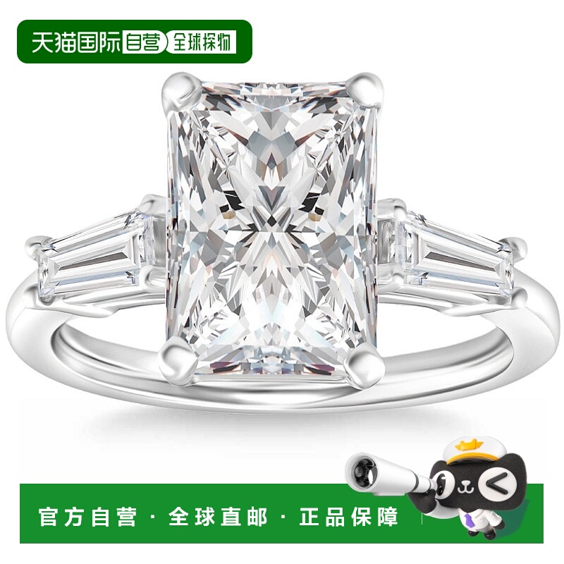 自营 pompeii34 3/4 克拉明亮式切割和长方形钻石订婚戒指 14k 白