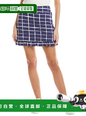 自营 IBKUL褶边镶边Skort-蓝色 半身裙A字裙直发包臀裙美国奥莱