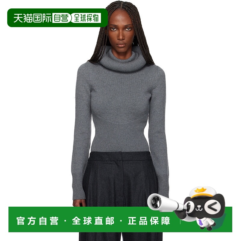 香港直邮alaia 女士 灰色 Sculptural Hood Ribbed Knit 高领毛衣