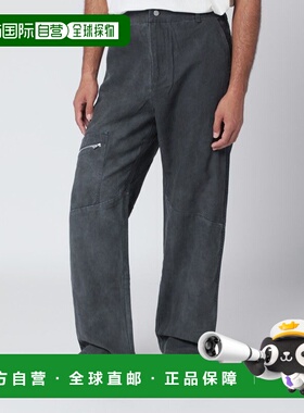 1h可退 香港直邮Represent 男士 WASHED-EFFECT 黑色棉质裤子 MLM