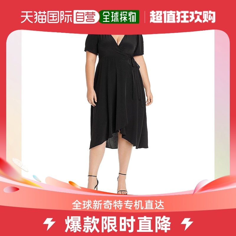 bobeauPlus 秋款女士中长款荷叶边下摆裹身早秋新款连衣裙 黑色