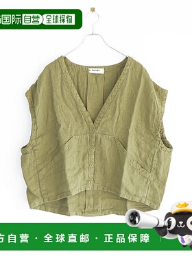 日本直邮tumugu 彩色柔软亚麻前开宽V背心背心女款[TB25105]新款