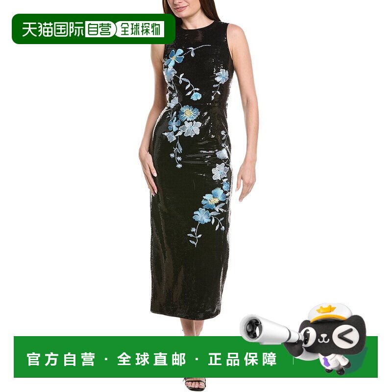 自营Milly Tiana花卉亮片长裙-黑色 美国奥莱直发