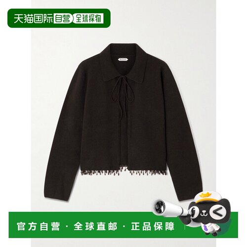 香港直邮Bode 女士 精饰羊毛羊绒混纺针织开衫 WRF25KT027DARKBRO