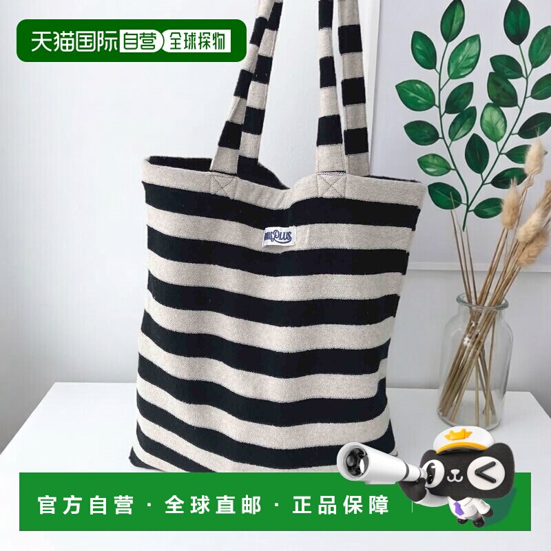 日本直邮AS KNOW AS plus 女士 A4通勤托特包 仿毛绒质感条纹刺绣