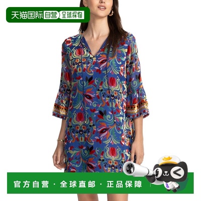 自营Johnny Was Sofiya Silk-Blend Dress - blue 美国奥莱直发
