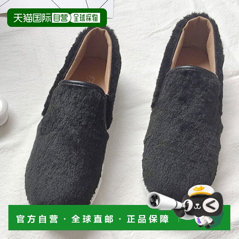 日本直邮女士一脚蹬运动鞋 时尚 大码 黑色 秋季 冬季 蟒蛇皮毛