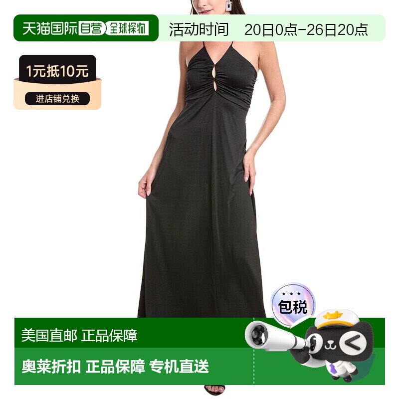 自营 ganni甘尼绉纱针织长裙-黑色 美国奥莱直发新款连衣裙性感