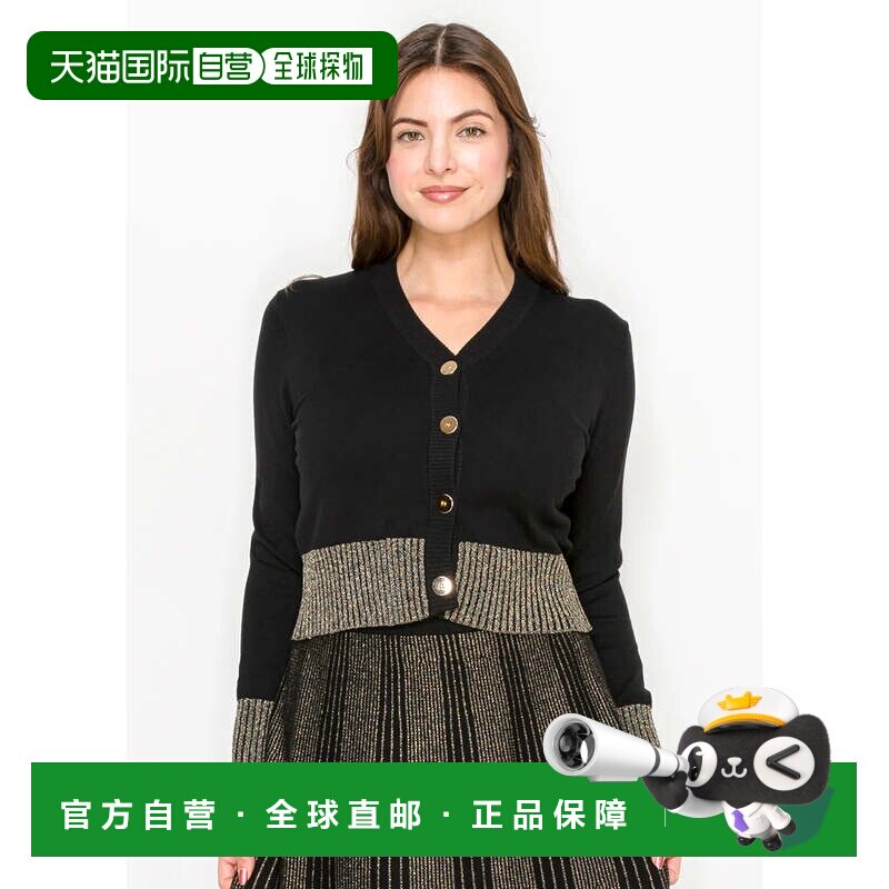 自营yal new york黑色针织开衫,金属金镶边-黑金 美国奥莱直发