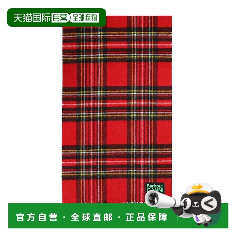 香港直邮潮奢 barbour 巴伯尔 女士 X Ganni 格紋流蘇邊圍巾 LSC0