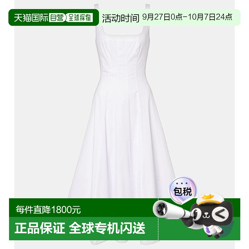 1h可退 香港直邮Staud 女士 Wells 棉府绸中长连衣裙 white白色