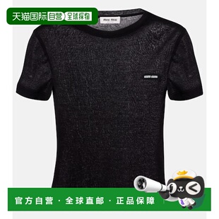 缪缪 Miu 女士 棉质针织T恤 舒适 1h可退 black黑色 香港直邮Miu