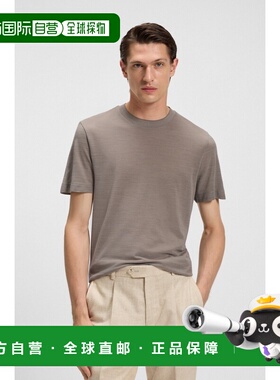 自营欧洲直邮Hugo Boss 男士灰色羊毛圆领短袖T恤