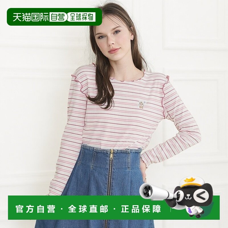 1h可退 日本直邮earth music&ecology 女士迪士尼卡通条纹圆领长T
