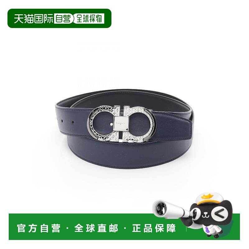 日本直邮中古Ferragamo菲拉格慕男S级99新belt腰带牛皮腰带蓝色