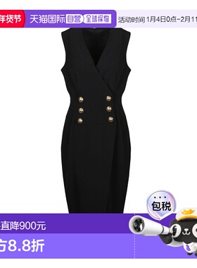 香港直邮Balmain 黑色双排扣V领连衣裙 UF16533V089