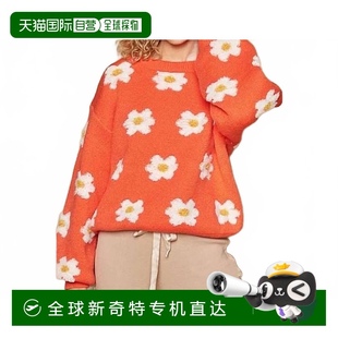 自营 美国奥莱直发 pol橙色花朵太阳毛衣
