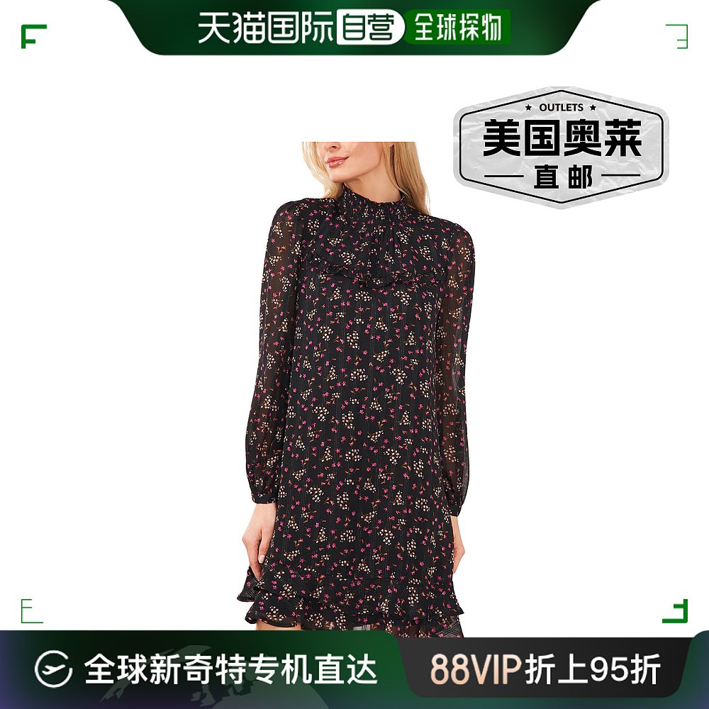 cece花卉魅力女式缩褶荷叶边迷你连衣裙-浓黑【美国奥莱】直发-封面