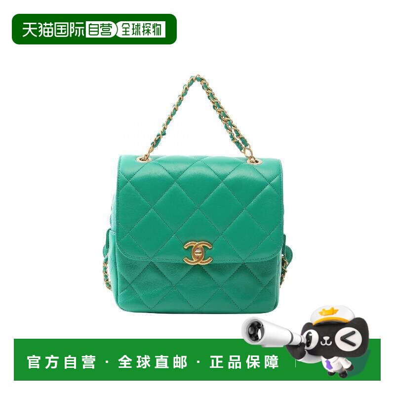 日本直邮中古Chanel香奈儿女包A级95新Backpack背包羊皮双肩包绿