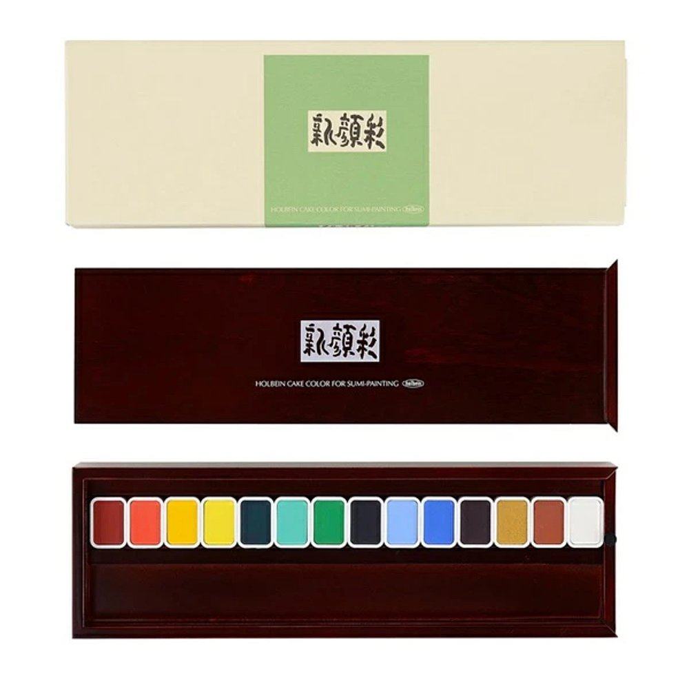 日本直邮HOLBEIN荷尔拜因新颜彩固体水彩国画绘画木盒14/28色套装