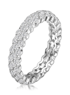 自营 GENEVIVE 纯银透明圆形立方氧化锆弯曲永恒戒指 - 银白色 美
