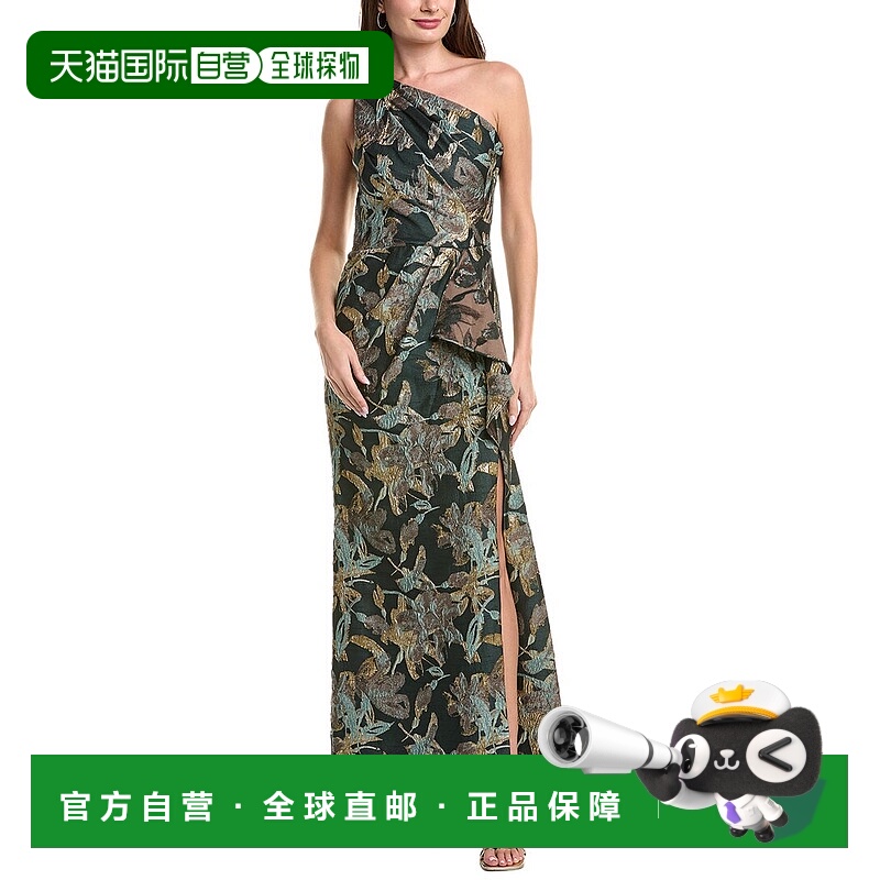 自营Adrianna Papell One Shoulder Jacquard Dress - green 美国