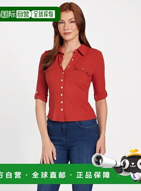 自营guessBarcelona Long-Sleeve Polo Top - sonoran red 美国奥