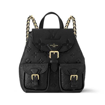 LV/路易威登24新款 女士黑色压花粒面牛皮磁扣闭合双肩包