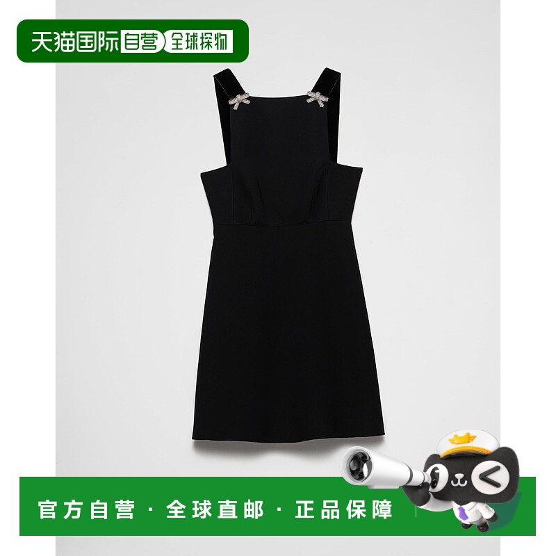 自营欧洲直邮Prada普拉达 女士黑色粘胶纤维喇叭式廓形无袖连衣裙