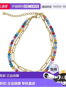 自营adornia14k 镀金多色珠子和回形针链双手链 - 多色 美国奥莱