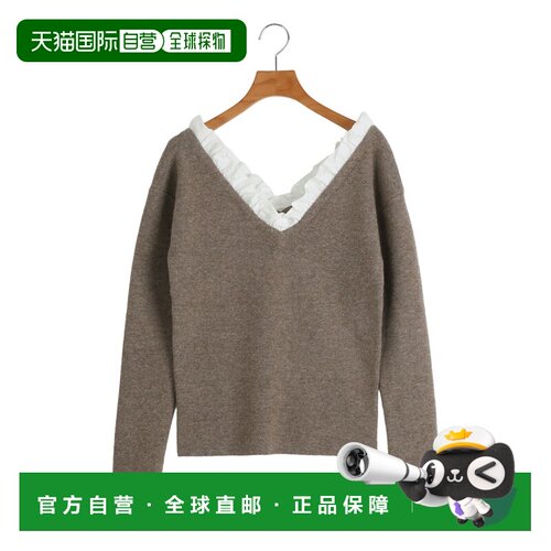 日本直邮CLANE 女士两穿荷叶边V领针织上衣 全2色 11106-2113 DEA