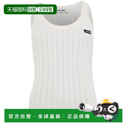 自营欧洲直邮MIU MIU缪缪 女士白色羊绒丝质圆领无袖背心