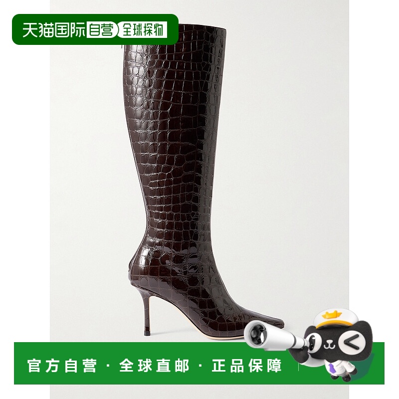 香港直邮Jimmy Choo 周仰杰 女士 Agathe 85 鳄鱼纹皮质及膝靴子
