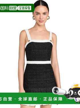 自营 alice + olivia 女士 Clarine 方形褶皱迷你连衣裙，黑色/米