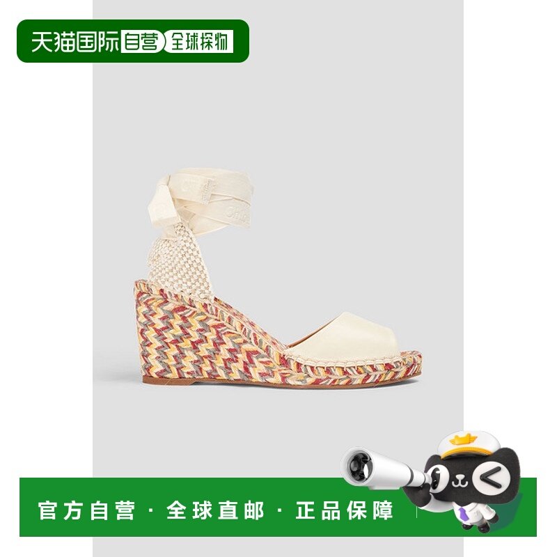 1h可退 香港直邮Chloe 蔻依 女士 帆布饰边皮质坡跟凉鞋 CHC23U83,女鞋,休闲凉鞋,淘宝优惠券,粉丝福利购,淘宝优惠卷