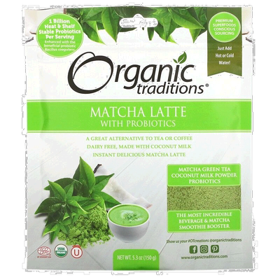 香港直发Organic Traditions抹茶拿铁粉含益生菌健康150g抹茶粉
