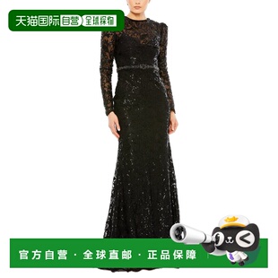 自营Mac Duggal装饰高领长袖礼服-黑色 连衣裙长裙美国奥莱直发