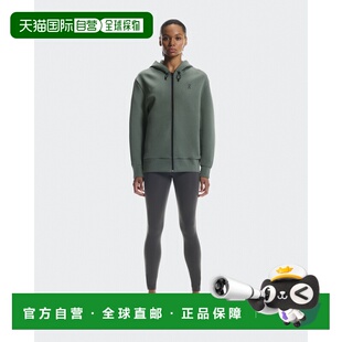 自营欧洲直邮ON昂跑 Focus系列女士橄榄绿棉质拉链口袋连帽卫衣
