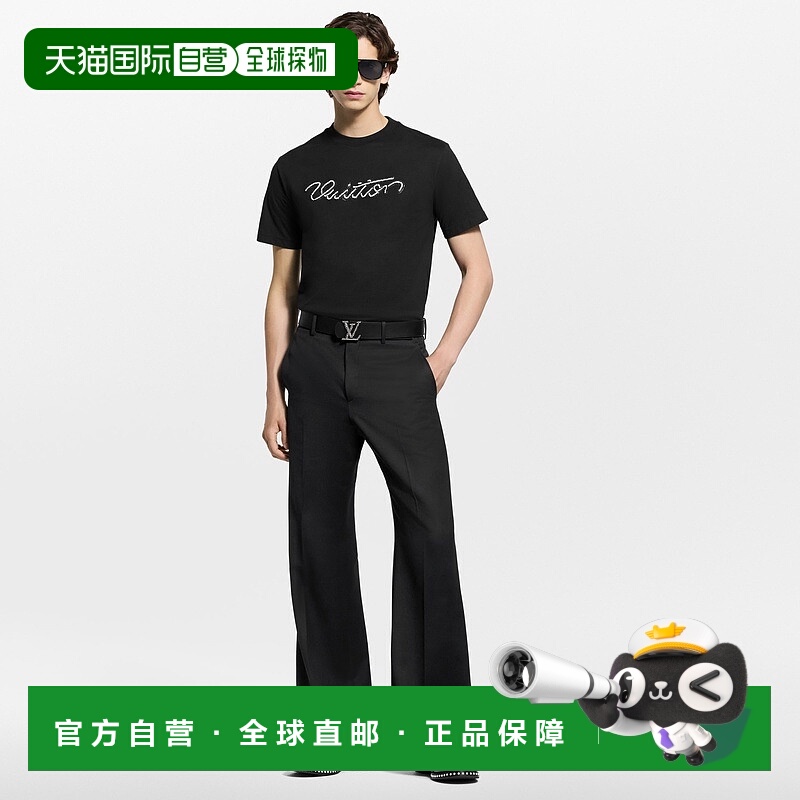 自营1h可退 欧洲直邮LV路易威登 Signature男士黑色棉刺绣logo标T